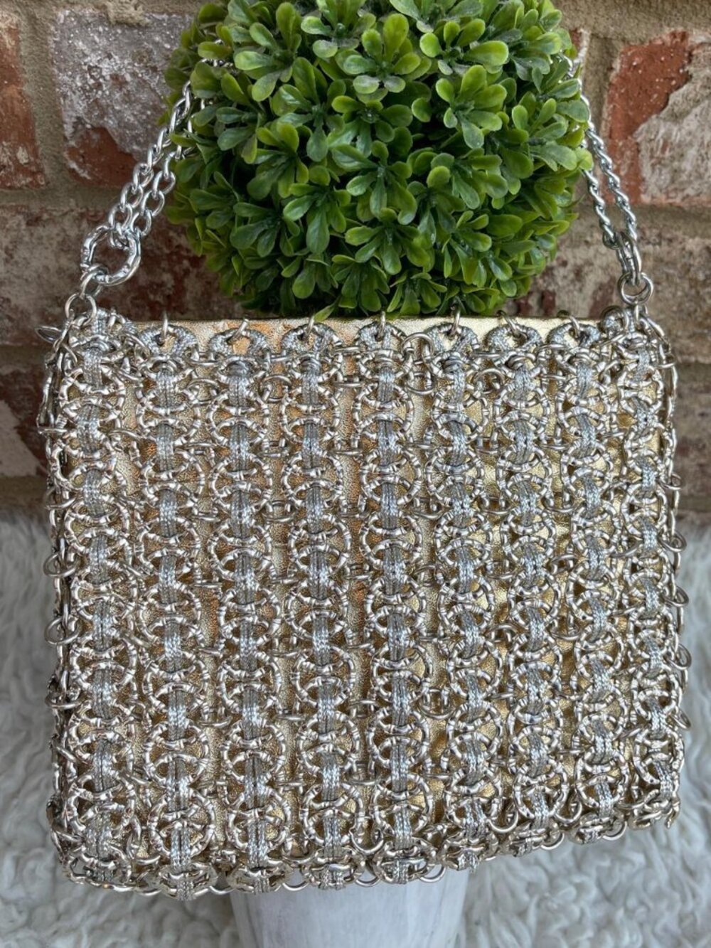 Vintage Walborg Paco Rabanne 60s silver gold metal chain mail link purse
